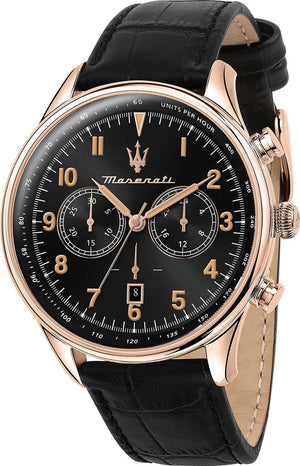 Maserati Tradizione Chronograph Black Dial Black Leather Strap Watch for Men - R8871646001