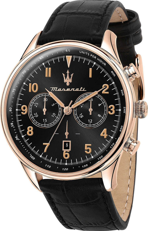 Maserati Tradizione Chronograph Black Dial Black Leather Strap Watch for Men - R8871646001