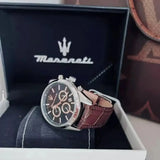 Maserati Attraction Limited Edition Chronograph Blue Dial Brown Leather Strap Watch for Men - R8851151003