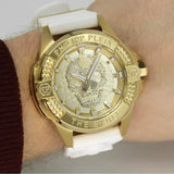 Philipp Plein The Skull Gold Dial White Silicone Strap Watch for Men - PWAAA1221