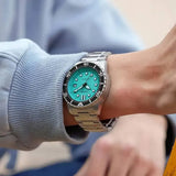 Citizen Mechanical Automatic Turquoise Dial Silver Steel Strap Watch for Men - NJ0170-83X