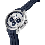 Maserati Successo Chronograph Silver Dial Blue Silicone Strap Watch for Men - R8871621042