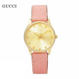 Gucci G Timeless Gold Dial Pink Leather Strap Watch for Women - YA1265041