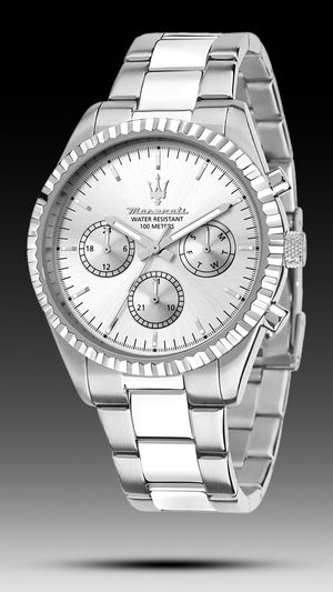 Maserati Competizione Chronograph Silver Dial Silver Steel Strap Watch for Men - R8853100041