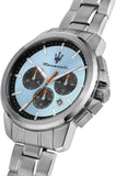 Maserati Successo Chronograph Ice Blue Dial Silver Steel Strap Watch for Men - R8873621044