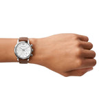 Emporio Armani Luigi Chronograph Silver Dial Brown Leather Strap Watch for Men - AR1846