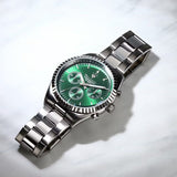 Maserati Competizione Chronograph Green Dial Silver Steel Strap Watch for Men - R8853100044