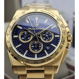 Maserati Velocità Chronograph Blue Dial Gold Steel Strap Watch for Men - R8873652002