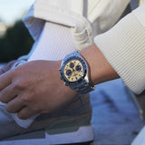 Seiko Prospex Speedtimer Solar Chronograph Gold Dial Silver Steel Strap Watch for Men - SSC817
