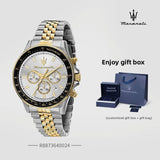 Maserati SFIDA Chronograph Silver Dial Two Tone Steel Strap Watch for Men - R8873640024