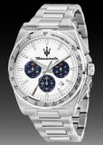 Maserati Velocità Chronograph White Dial Silver Steel Strap Watch for Men - R8873652007