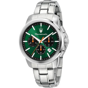 Maserati Successo Chronograph Green Dial Silver Steel Strap Watch for Men - R8873621043