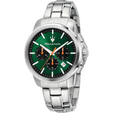 Maserati Successo Chronograph Green Dial Silver Steel Strap Watch for Men - R8873621043