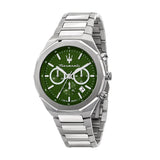 Maserati Stile Chronograph Green Dial Silver Steel Strap Watch for Men - R8873642011