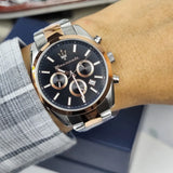 Maserati Attrazione Chronograph Black Dial Two Tone Steel Strap Watch for Men - R8853151002