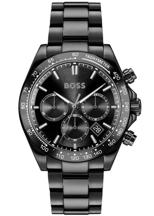 Hugo Boss Hero 2.0 Chronograph Black Dial Black Steel Strap Watch for Men - 1514271