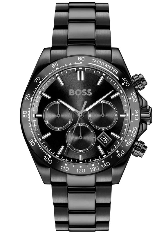 Hugo Boss Hero 2.0 Chronograph Black Dial Black Steel Strap Watch for Men - 1514271