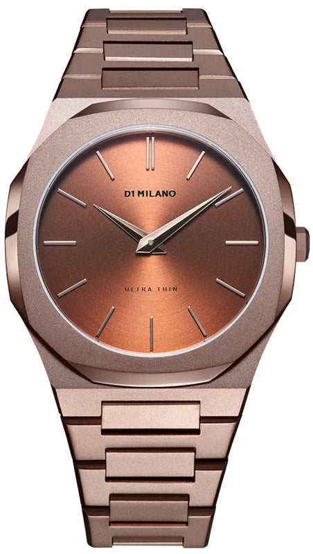 D1 Milano Ultra Thin Brown Dial Brown Steel Strap Watch for Women - D1-UTBL38