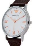 Emporio Armani Kappa Silver Dial Brown Leather Strap Watch for Men - AR11173