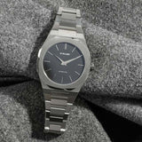 D1 Milano Ultra Thin Matte Black Dial Silver Steel Strap Watch for Men - D1-UTBJ40