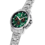 Maserati Successo Chronograph Green Dial Silver Steel Strap Watch for Men - R8873621043
