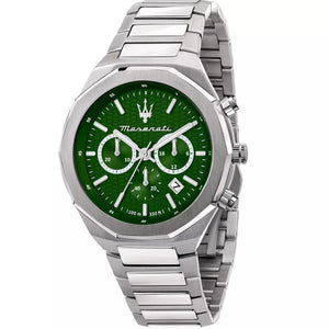 Maserati Stile Chronograph Green Dial Silver Steel Strap Watch for Men - R8873642011