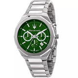 Maserati Stile Chronograph Green Dial Silver Steel Strap Watch for Men - R8873642011