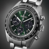 Seiko Prospex Speedtimer Solar Chronograph Green Dial Silver Steel Strap Watch for Men - SSC933