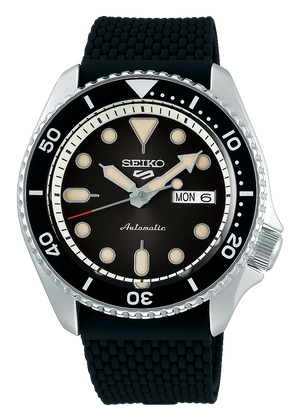 Seiko 5 Sports SKX Automatic Black Dial Black Silicone Strap Watch for Men - SRPD73K2