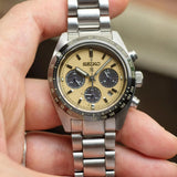 Seiko Prospex Speedtimer Solar Chronograph Gold Dial Silver Steel Strap Watch for Men - SSC817