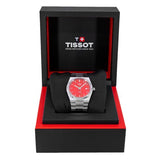Tissot PRX Quartz Red Dial Silver Steel Strap Watch for Men - T137.410.11.421.00