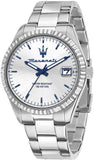 Maserati Competizione Silver Dial Silver Steel Strap Watch for Men - R8853100045