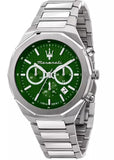 Maserati Stile Chronograph Green Dial Silver Steel Strap Watch for Men - R8873642011