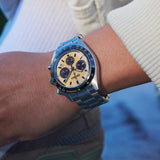 Seiko Prospex Speedtimer Solar Chronograph Gold Dial Silver Steel Strap Watch for Men - SSC817