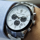 Maserati Attrazione Chronograph White Dial Silver Steel Strap Watch for Men - R8853151004