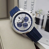 Maserati Successo Chronograph Silver Dial Blue Silicone Strap Watch for Men - R8871621042