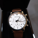 Emporio Armani Luigi Chronograph Silver Dial Brown Leather Strap Watch for Men - AR1846