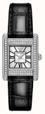 Emporio Armani Classic Crystals Silver Dial Black Leather Strap Watch for Women - AR11660