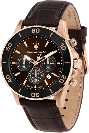 Maserati Competizione Chronograph Brown Dial Brown Leather Strap Watch for Men - R8871600001