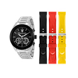 Maserati Traguardo Chronograph Limited Edition Black Dial Silver Steel Strap Watch for Men - R8873612062