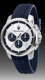 Maserati Successo Chronograph Silver Dial Blue Silicone Strap Watch for Men - R8871621042