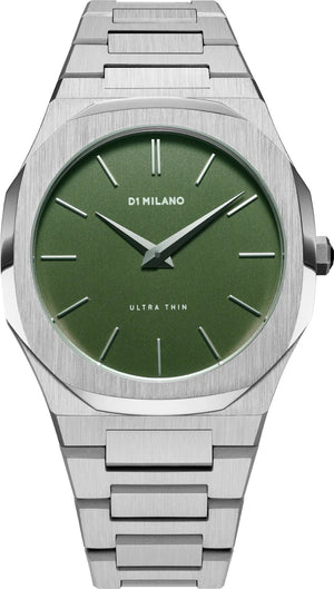 D1 Milano Ultra Thin Moss Green Dial Silver Steel Strap Watch for Men - D1-UTBJ06