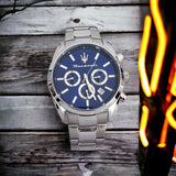 Maserati Attrazione Chronograph Blue Dial Silver Steel Strap Watch for Men - R8853151005