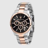 Maserati Attrazione Chronograph Black Dial Two Tone Steel Strap Watch for Men - R8853151002