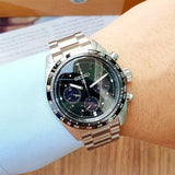 Seiko Prospex Speedtimer Solar Chronograph Green Dial Silver Steel Strap Watch for Men - SSC933