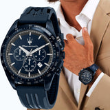 Maserati Traguardo Blue Edition Chronograph Blue Dial Blue Silicon Strap Watch for Men - R8871612042