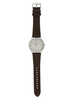 Emporio Armani Kappa Silver Dial Brown Leather Strap Watch for Men - AR11173