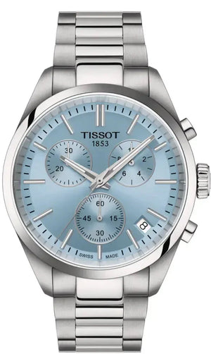 Tissot PR 100 Chronograph Light Blue Dial Silver Steel Strap Watch for Men - T150.417.11.351.00