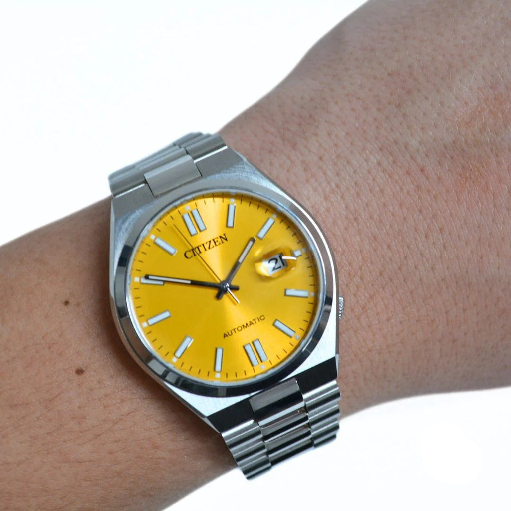 Citizen Tsuyosa Automatic Yellow Dial Silver Steel Strap Watch for Men - NJ0150-56Z
