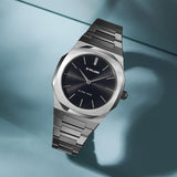 D1 Milano Ultra Thin Black Dial Silver Steel Strap Watch for Women - D1-UTBL05